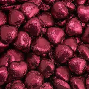 Chocolade Harten in Bordeauxrode Folie