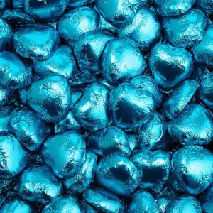 Chocolade Harten in Turquoise Folie
