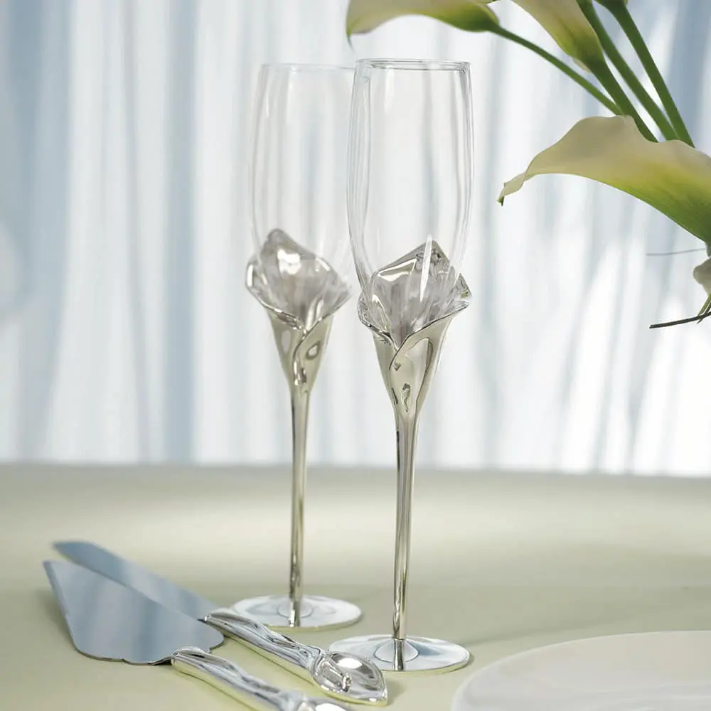 functie silhouet films Champagneglazen Calla Lily | Verzilverd met lelie design