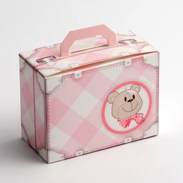 Roze Teddybeer Koffer Doosjes Koffer 7.5 x 3.5 x 5.5 cm - 10 stuks