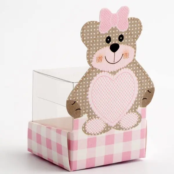 Roze Teddybeer Doosjes – 4 cm Transparant Kubus met Inzetstuk – 10 Stuks