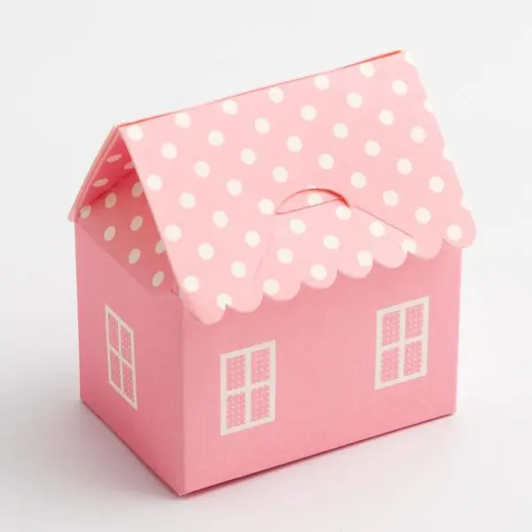 Roze Doosjes - Polka Dot Huis 6 x 4 x 7 cm - 10 stuks