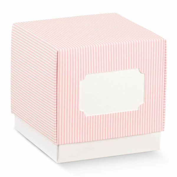 Krijtstreep Kubus Doosjes Roze - 50 mm - 10 stuks