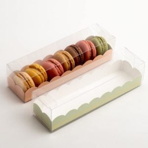 Luxe Macaron Doosjes met Groene Inzet - 16 x 5 x 5 cm - 10 Stuks