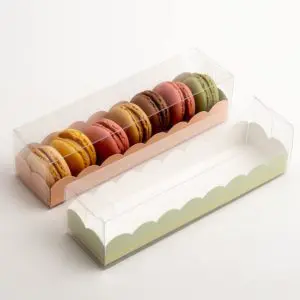 Luxe Macaron Doosjes met Groene Inzet - 16 x 5 x 5 cm - 10 Stuks