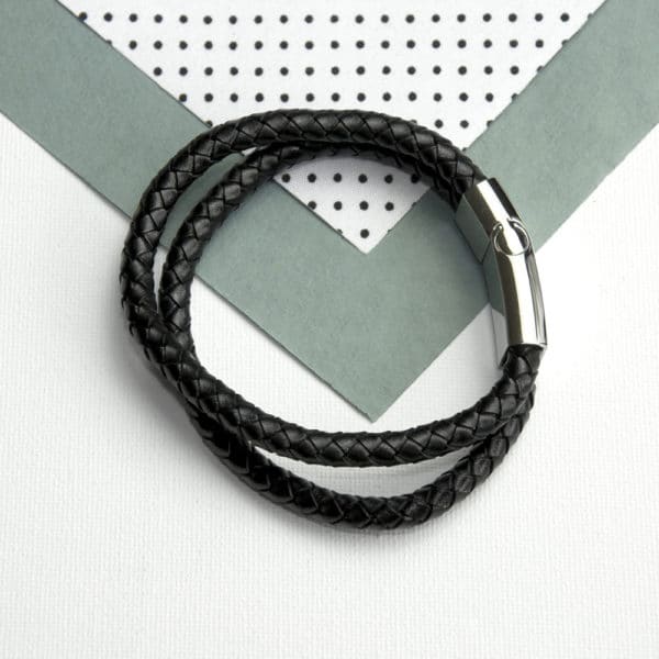 Zwarte Lederen Herenarmband in zwart - Afbeelding 3