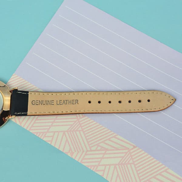 Modern - Vintage Leren Dameshorloge Zwart Gepersonaliseerd - Afbeelding 2