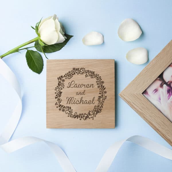 Gepersonaliseerde Eiken Foto Kubus Romantische Bloemen - Afbeelding 5