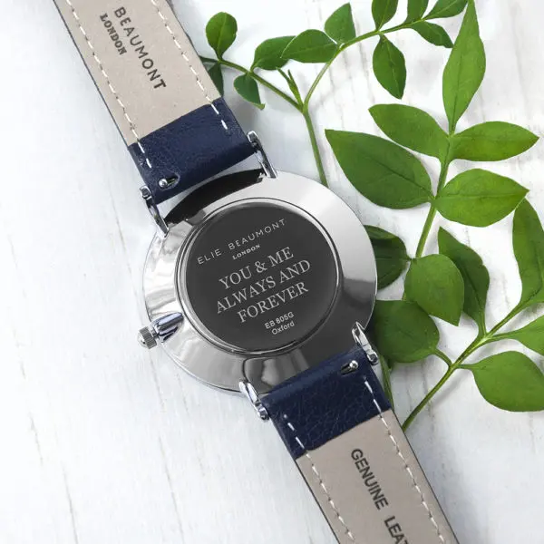 Elie Beaumont Leren Dames Horloge Marine & Zilver