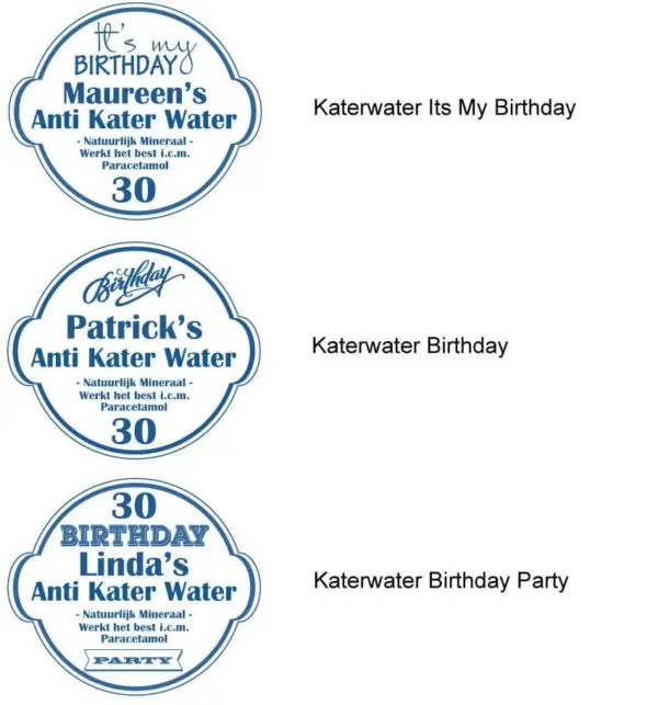 Katerwater etiketten Verjaardag